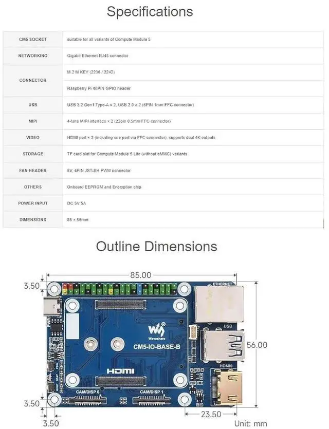 Alt view image 6 of 7 - Mini Base Board (B) Compatible with Raspberry Pi Compute Module 5,Suitable for Evaluating The Raspberry Pi CM5 Or Being Integrated Into End Products
