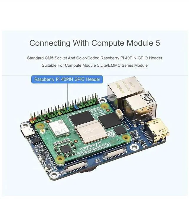 Alt view image 5 of 7 - Mini Base Board (B) Compatible with Raspberry Pi Compute Module 5,Suitable for Evaluating The Raspberry Pi CM5 Or Being Integrated Into End Products