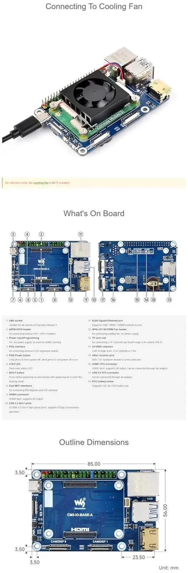 Alt view image 5 of 7 - Fits Raspberry Pi CM5 Mini Base Board (A) - Compact CM5 IO Board for Raspberry Pi Compute Module 5/CM5 Lite, Credit Card-Sized Design with GPIO, HDMI, USB, M.2 & Fan Connector