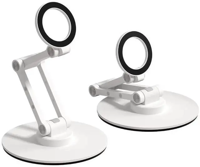 Main image of Magnetic Phone Stand for MagSafe 360° Rotation Foldable Triaxial Aluminum Desk Phone Holder Height Adjustable for iPhone 17 16 15 Pro Max (White)