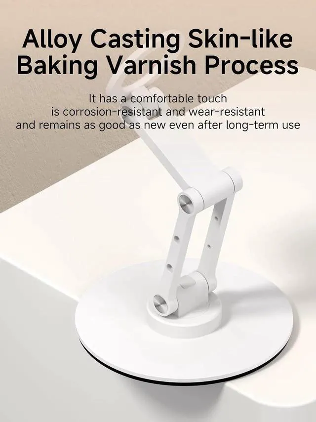 Alt view image 5 of 7 - Magnetic Phone Stand for MagSafe 360° Rotation Foldable Triaxial Aluminum Desk Phone Holder Height Adjustable for iPhone 17 16 15 Pro Max (White)