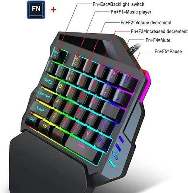 Alt view image 4 of 5 - One Handed Gaming Keyboard Kit, USB Wired LED Backlight Ergonomics Keyboard Adajustable DPI for for Android for OS X