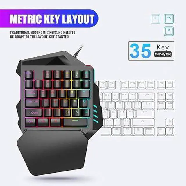 Alt view image 2 of 5 - One Handed Gaming Keyboard Kit, USB Wired LED Backlight Ergonomics Keyboard Adajustable DPI for for Android for OS X