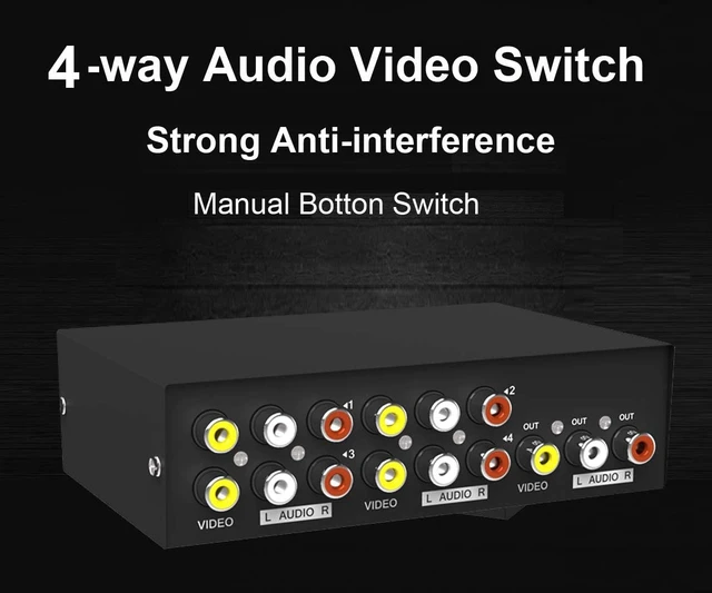 Alt view image 3 of 7 - 4 Way AV RCA Switch, 4 in 1 Out Composite Video L/R Audio Switcher Selector Box for DVD Player, SNES, N64, PS2/3 Game Consoles
