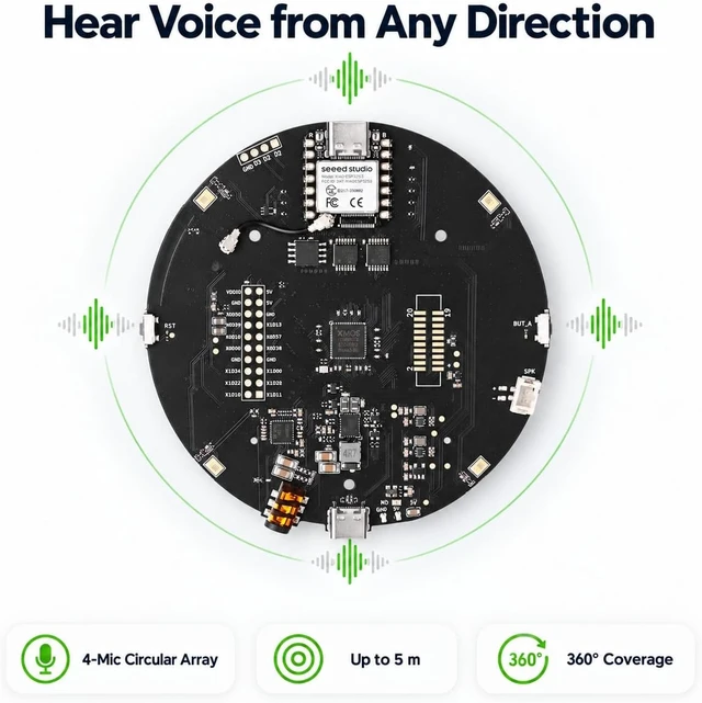 Alt view image 2 of 7 - reSpeaker XVF3800 4-Mic Array with XIAO ESP32S3, Bare Board