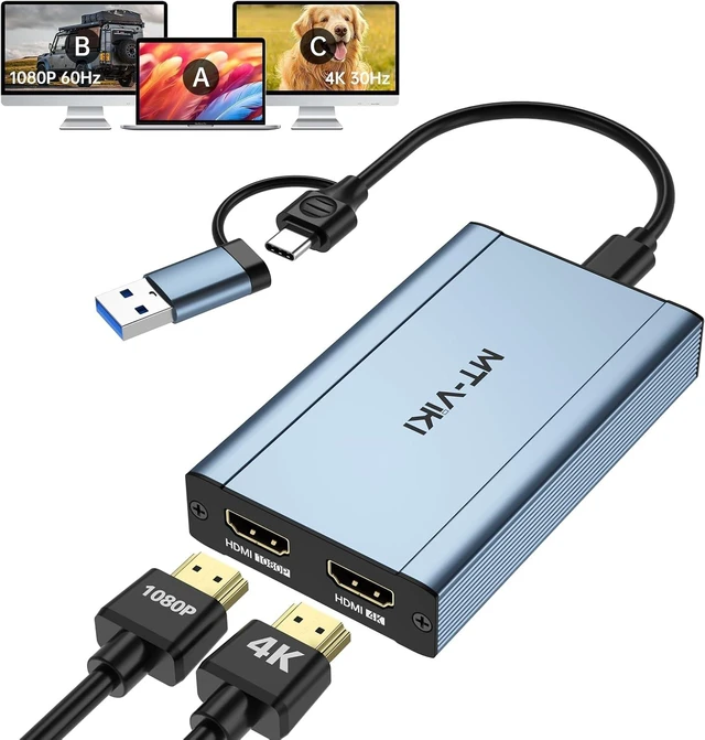 Main image of HDMI Splitter Extended Display for Dual Monitors/Multi-Monitor, 4K@30Hz & 1080P@60Hz, USB 3.0 & USB C Adapter to HDMI for Windows & Mac, Required Driver Installation