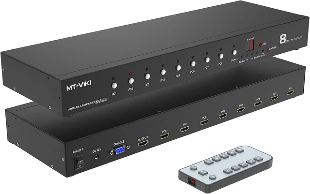 Main image of Rack Mount HDMI Switch, 8 Ports HDMI Switch 8 in 1 Out 4K@60Hz (4:4:4) HDCP2.2 + Rackmount-Ears+RS232 +Auto Swtich, Auto Scan (8x1)