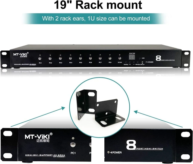 Alt view image 4 of 7 - Rack Mount HDMI Switch, 8 Ports HDMI Switch 8 in 1 Out 4K@60Hz (4:4:4) HDCP2.2 + Rackmount-Ears+RS232 +Auto Swtich, Auto Scan (8x1)