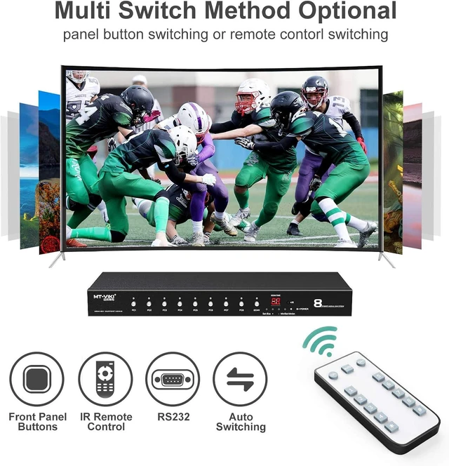 Alt view image 6 of 7 - Rack Mount HDMI Switch, 8 Ports HDMI Switch 8 in 1 Out 4K@60Hz (4:4:4) HDCP2.2 + Rackmount-Ears+RS232 +Auto Swtich, Auto Scan (8x1)