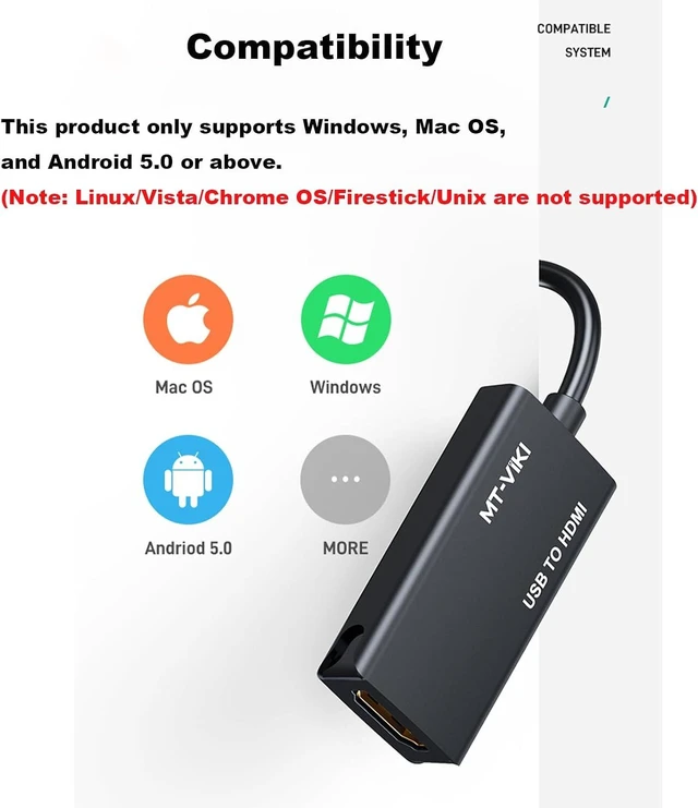 Alt view image 5 of 7 - MT-VIKI USB 3.0 to HDMI Adapter, USB 3.0 to HDMI Male to Female Adapter, 1080P Compatible with Mac OS, Windows 10/8.1/8/7 (Uni-Directional) 1 Pack