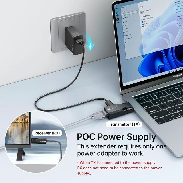 Alt view image 5 of 5 - HDMI Extender Over Single Cat6/Cat 7 Cable 1080p@60Hz Full HD Uncompressed Transmit Up to 164 Ft(50m), EDID and POC Function Supported (Transmitter and Receiver)