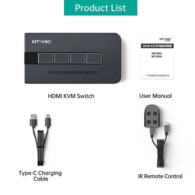 Alt view image 3 of 6 - MT-VIKI KVM Switch HDMI 4 Port Boxes, 4K@30Hz USB HDMI KVM Console for 4 PCs Share 1 HD Monitor and Keyboard Mouse, Button + Desktop Selector Switching
