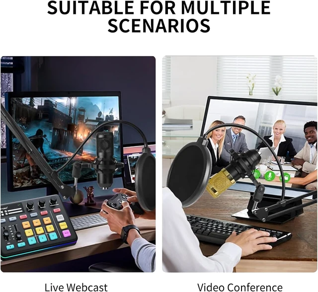 Alt view image 5 of 7 - Gaming Audio Mixer, Audio Interface Sound Board w/RGB Effect, XLR/TRS Microphone, 48V Phantom Power, Support Bluetooth, Voice Changer, Live Streaming, Podcasting