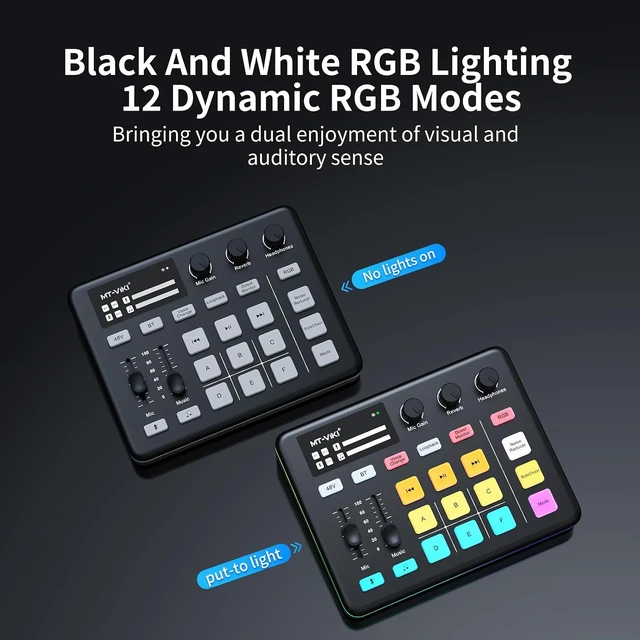 Alt view image 7 of 7 - Gaming Audio Mixer, Audio Interface Sound Board w/RGB Effect, XLR/TRS Microphone, 48V Phantom Power, Support Bluetooth, Voice Changer, Live Streaming, Podcasting