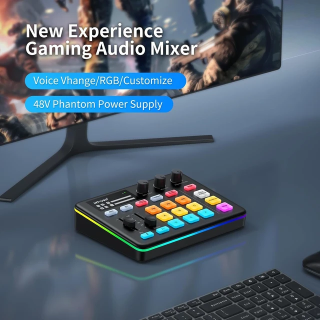 Alt view image 6 of 7 - Gaming Audio Mixer, Audio Interface Sound Board w/RGB Effect, XLR/TRS Microphone, 48V Phantom Power, Support Bluetooth, Voice Changer, Live Streaming, Podcasting