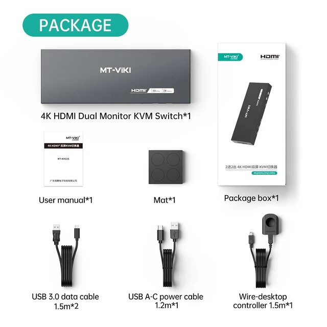 Alt view image 2 of 7 - MT-VIKI HDMI KVM Switch 2 Monitors 2 Computers 4K@60Hz, USB3.0 HDMI KVM Switch Dual Monitor with 4 USB 3.0 Ports Sharing Keyboard/Mouse/Printer