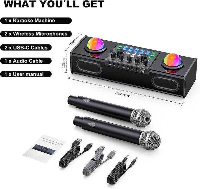 Alt view image 4 of 7 - MT-VIKI Portable Bluetooth Karaoke Machine Speaker with 2 Wireless Microphones, RGB Lights, Different Effects, Perfect for Adults & Kids, Home & Outdoor Party