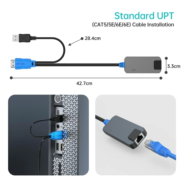 Alt view image 6 of 6 - MT-VIKI 4 Pack USB HDMI to RJ45 Dongle, Work for MT-VIKI CAT6 KVM Switch (1708MS-IP/1708MS) Extend Distances up to 230ft/70m from KVM Console to Servers