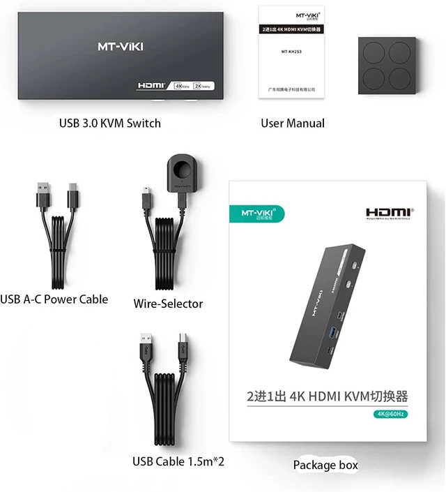 Alt view image 2 of 6 - MT-VIKI USB 3.0 KVM Switch HDMI, (3 USB-A+ 1 USB-C), 4K@60Hz/2K@144Hz KVM Switcher, 2 Computers 1 Monitor KVM with 4 USB 3.0 Port