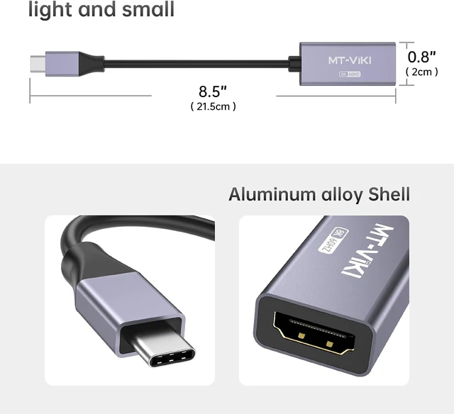 Alt view image 2 of 6 - MT-VIKI USB Type C to HDMI 2.1 Adapter, USB C to HDMI 8K@60Hz & 4K@120Hz, 48Gbps, Type C Male (Thunderbolt 3/4) to HDMI Female Compatible with MacBook Pro/Air, iPad Pro/Air, Pixelbook, XPS,etc