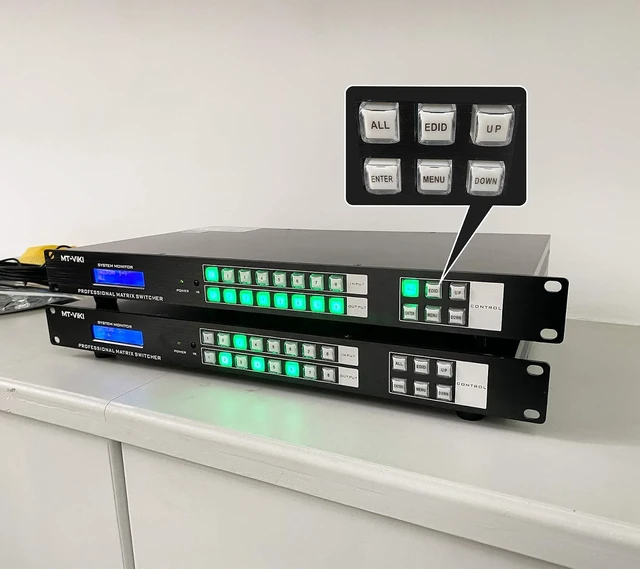 Alt view image 3 of 7 - MT-VIKI 4K HDMI Matrix Switch 8x8, 4K@30Hz Rack Mount Switcher & Splitter with Backlit RS232 LAN Port and EDID, Support Web GUI, Built-in US ADI Chip (8 in 8 Out)