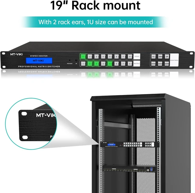 Alt view image 2 of 7 - MT-VIKI 4K HDMI Matrix Switch 8x8, 4K@30Hz Rack Mount Switcher & Splitter with Backlit RS232 LAN Port and EDID, Support Web GUI, Built-in US ADI Chip (8 in 8 Out)