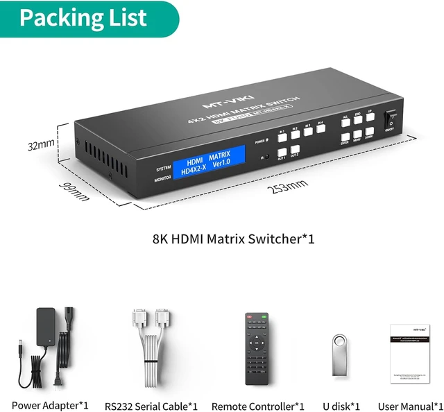 Alt view image 5 of 7 - MT-VIKI 8K HDMI 2.1 Matrix Switch 4x2 with Audio Extraction eARC
48Gbps HDMI Switcher 4 In 2 Out, 8K@60Hz 4K@120Hz HDR10+ for TV PC Gaming Projector Home Theater