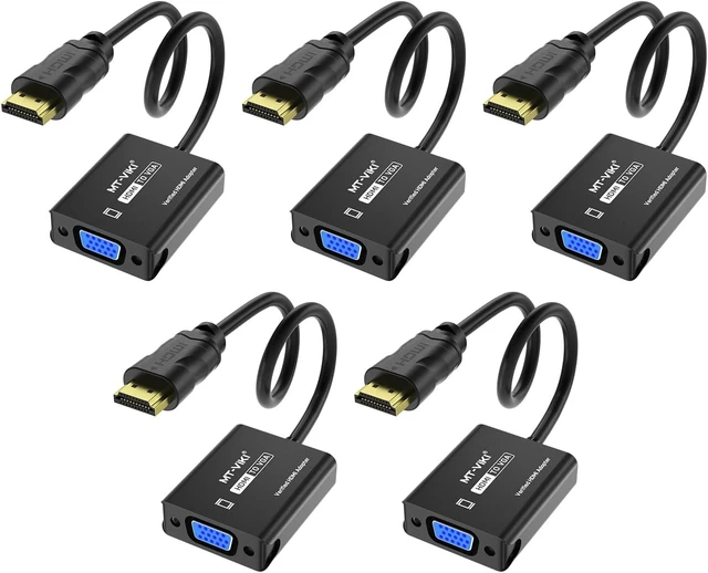 Main image of MT-VIKI HDMI to VGA Adapter, Gold-Plated HDMI Converter Male to Female, Compatible for Computer, Desktop, Laptop, Monitor, Projector, HDTV, Chromebook, Raspberry Pi, Roku, Xbox (5 Pack)