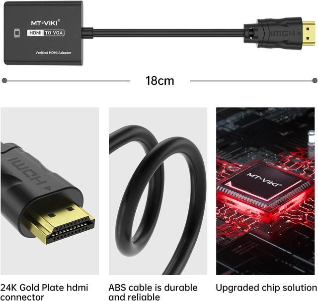 Alt view image 3 of 6 - MT-VIKI HDMI to VGA Adapter, Gold-Plated HDMI Converter Male to Female, Compatible for Computer, Desktop, Laptop, Monitor, Projector, HDTV, Chromebook, Raspberry Pi, Roku, Xbox (5 Pack)