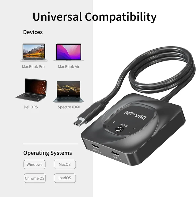 Alt view image 7 of 7 - MT-VIKI 8K60Hz Bidirectional USB C Switch 2 in 1 Out Type C Switcher 1 in 2 OutMT-VIKI 8K60Hz Bidirectional USB C Switch 2 in 1 Out Type C Switcher 1 4K@120Hz 10Gbps Data Transmission PD 100W Charging
