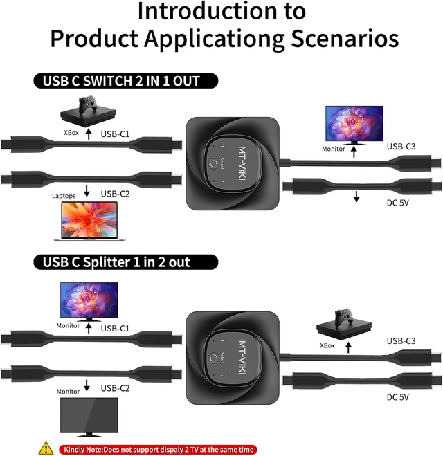 Alt view image 3 of 7 - MT-VIKI 8K60Hz Bidirectional USB C Switch 2 in 1 Out Type C Switcher 1 in 2 OutMT-VIKI 8K60Hz Bidirectional USB C Switch 2 in 1 Out Type C Switcher 1 4K@120Hz 10Gbps Data Transmission PD 100W Charging