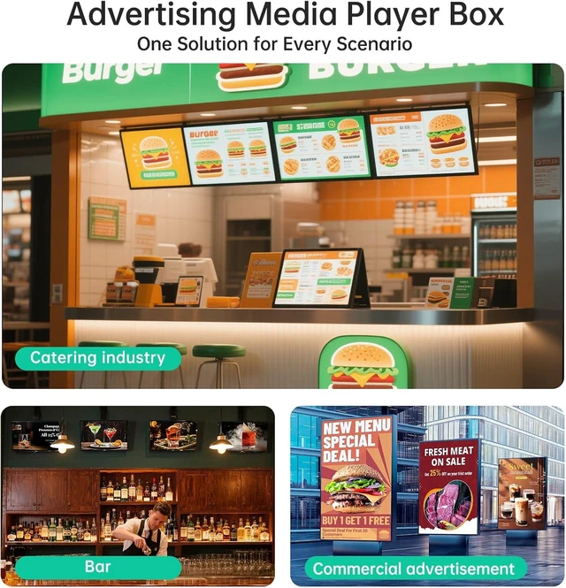 Alt view image 6 of 6 - MT-VIKI Wireless Digital Signage Player - 4-Screen Video Controller with Rotation, Splitting & Scheduling for Restaurant Menu Boards, Bubble Tea Promotions