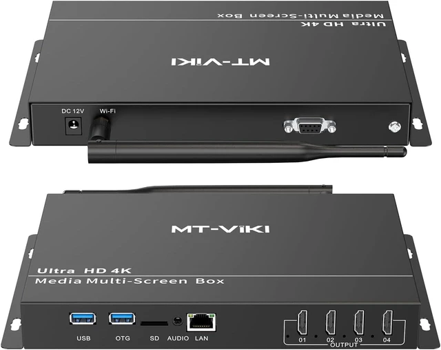 Alt view image 2 of 6 - MT-VIKI Wireless Digital Signage Player - 4-Screen Video Controller with Rotation, Splitting & Scheduling for Restaurant Menu Boards, Bubble Tea Promotions