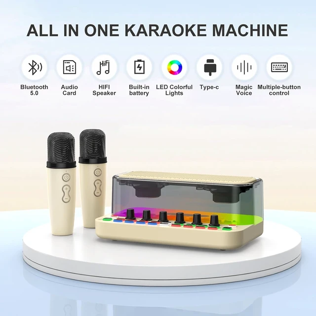 Alt view image 2 of 6 - MT-VIKI Portable Bluetooth Karaoke Machine Speaker with 2 Wireless Microphones, RGB Lights, Lightweight, Perfect for Adults & Kids, Home & Outdoor Party