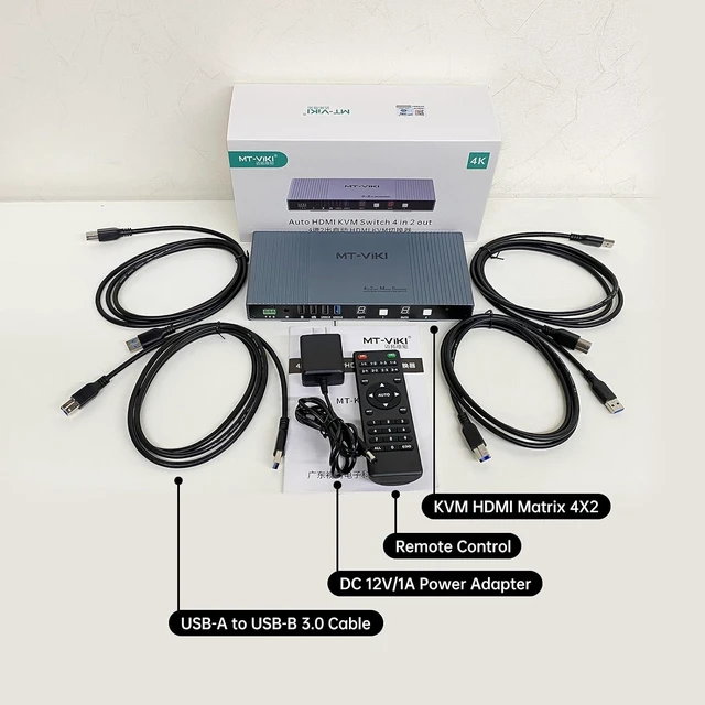 Alt view image 6 of 6 - MT-VIKI 4K Seamless KVM HDMI Matrix Switch 4 in 2 Out w/Mouse Switching & 3.5mm Audio & IR Remote, 4K@30Hz, Support EDID+Hotkey+RS232