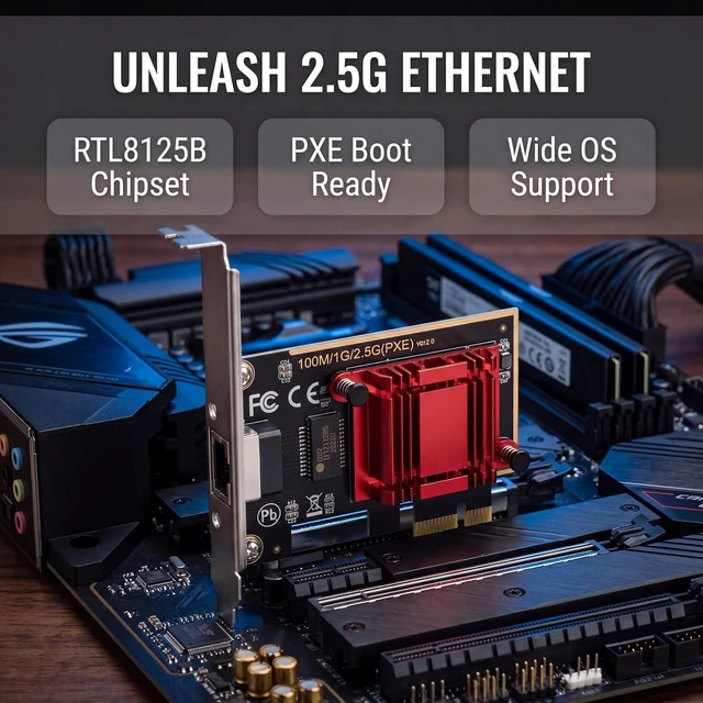 Alt view image 7 of 7 - 2.5GBase-T PCIe Network Adapter RTL8125B 2500/1000/100Mbps PCI Express Gigabit Ethernet Card RJ45 LAN Controller Support PXE for Windows/Linux/MAC with Low Profile