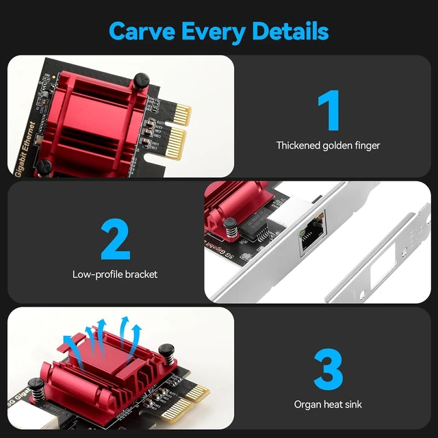 Alt view image 4 of 7 - 5Gbps PCIe Network Adapter, RTL8126 Chip Multi-Gigabit Ethernet Card (5G/2.5G/1G/100Mbps) PCIe 3.1 X1, RJ45 LAN Controller with PXE Boot, Low Profile Bracket for Windows/Linux