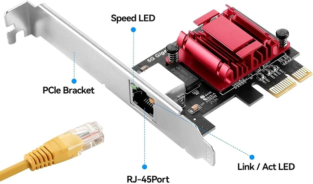 Alt view image 7 of 7 - 5Gbps PCIe Network Adapter, RTL8126 Chip Multi-Gigabit Ethernet Card (5G/2.5G/1G/100Mbps) PCIe 3.1 X1, RJ45 LAN Controller with PXE Boot, Low Profile Bracket for Windows/Linux