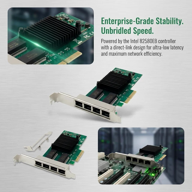 Alt view image 4 of 7 - 4-Port Gigabit Ethernet Converged Network Adapter (NIC) with Intel I350 Chip | Ethernet PCI Express NIC Network Card | Quad Copper RJ45 Ports | PCI Express 2.1 X4 | Compare to Intel I350-T4