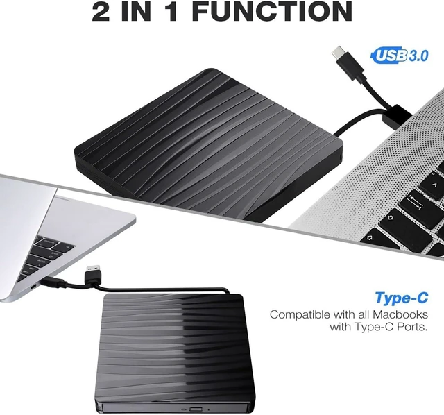 Alt view image 2 of 7 - External CD/DVD Drive for Laptop, USB A/C 3.0 CD DVD Player Portable +/-RW Burner CD ROM Reader Writer Disk Duplicator Compatible with Laptop Desktop PC Windows Apple Mac Pro MacBook Linux
