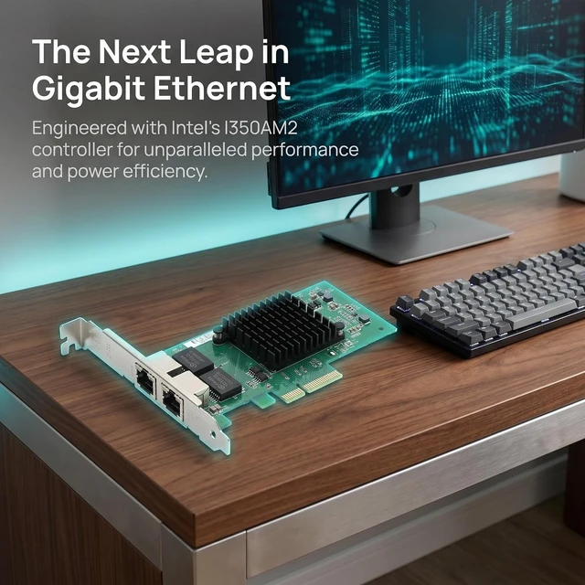 Alt view image 2 of 7 - Dual Gigabit NIC with Intel I350 Chip, 1Gb Network Card Compare to Intel I350-T2 NIC, 2 Ports RJ45 Ports, PCI Express 2.1 X4, Ethernet Card with Low Profile for Windows/Windows Server/Linux