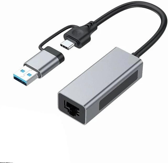 Main image of 2.5G USB3.1 Ethernet Adapter, 2-in-1 USB-A/USB-C to 2.5Gbps Ethernet Adapter RJ45 Network Converter for PC Laptop Windows Mac OS Linux