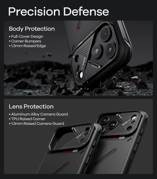 Alt view image 7 of 7 - Aulumu A18 iPhone 18 Pro Armor Shockproof Aramid Fiber Case Black
MagSafe-Compatible | Heavy-Duty Protection | With Touch Buttons | Full-Frame Protection | Signature CoolHyper Tech | 1500D