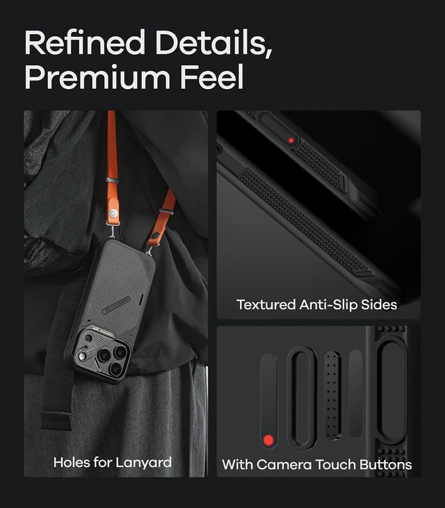 Alt view image 4 of 7 - Aulumu A18 iPhone 18 Pro Armor Shockproof Aramid Fiber Case Black
MagSafe-Compatible | Heavy-Duty Protection | With Touch Buttons | Full-Frame Protection | Signature CoolHyper Tech | 1500D
