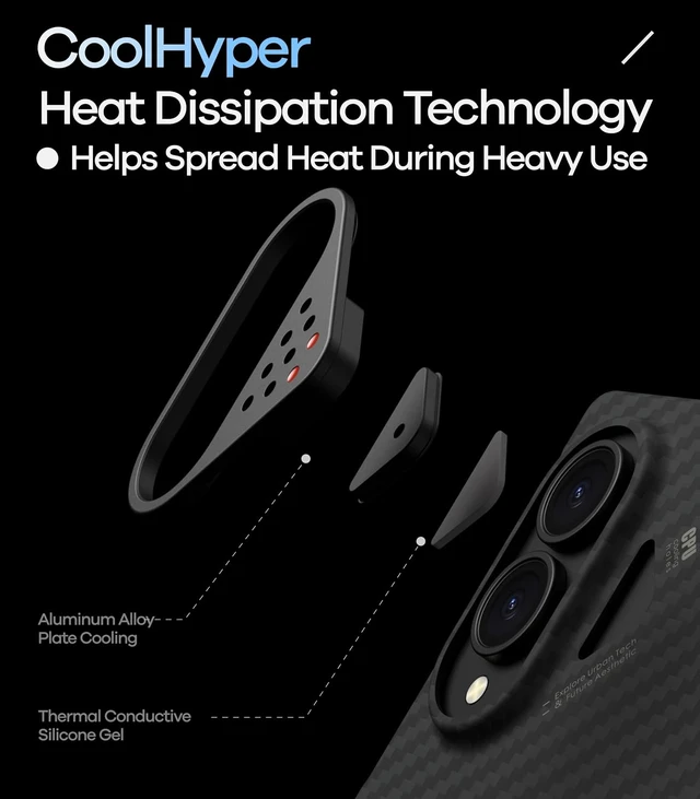 Alt view image 2 of 7 - Aulumu Z Fold 8 Galaxy Aramid Fiber Magnetic Case |1500D Slim | Compatible with MagSafe | Fast Cooling | Aluminum Camera Protection | Temperature-Sensing Strip for Real-time Device Status Black