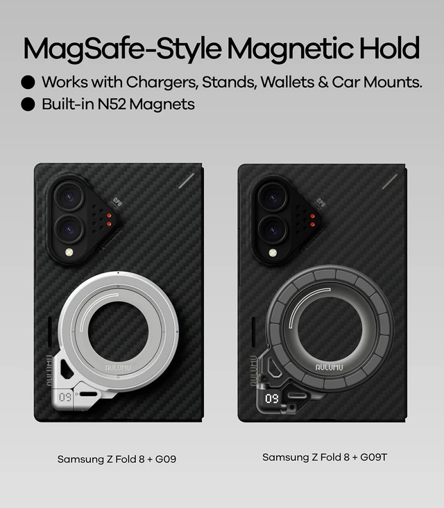 Alt view image 7 of 7 - Aulumu Z Fold 8 Galaxy Aramid Fiber Magnetic Case |1500D Slim | Compatible with MagSafe | Fast Cooling | Aluminum Camera Protection | Temperature-Sensing Strip for Real-time Device Status Black