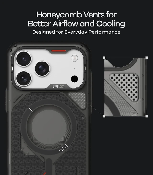 Alt view image 6 of 7 - Aulumu A18 for iPhone 18 Pro Max Rugged Case | Full-Cover | Drop Protection
Compatible with MagSafe | Honeycomb Cooling Vents | Camera Control l Frosted Texture | Reinforced Corner Protection
