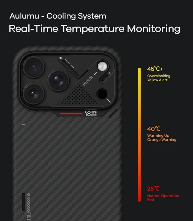 Alt view image 7 of 7 - Click to see full view
Aulumu A18 for iPhone 18 Pro Max Ultra Slim Aramid Fiber Case | Semi-Cover
Compatible with MagSafe | CoolHyper Cooling | Aluminum Camera Guard | 1500D Woven