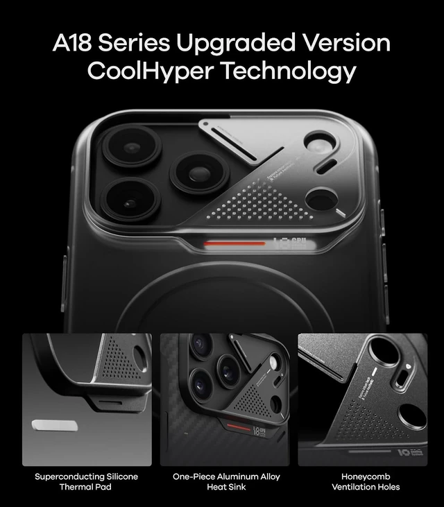 Alt view image 5 of 7 - Click to see full view
Aulumu A18 for iPhone 18 Pro Max Ultra Slim Aramid Fiber Case | Semi-Cover
Compatible with MagSafe | CoolHyper Cooling | Aluminum Camera Guard | 1500D Woven