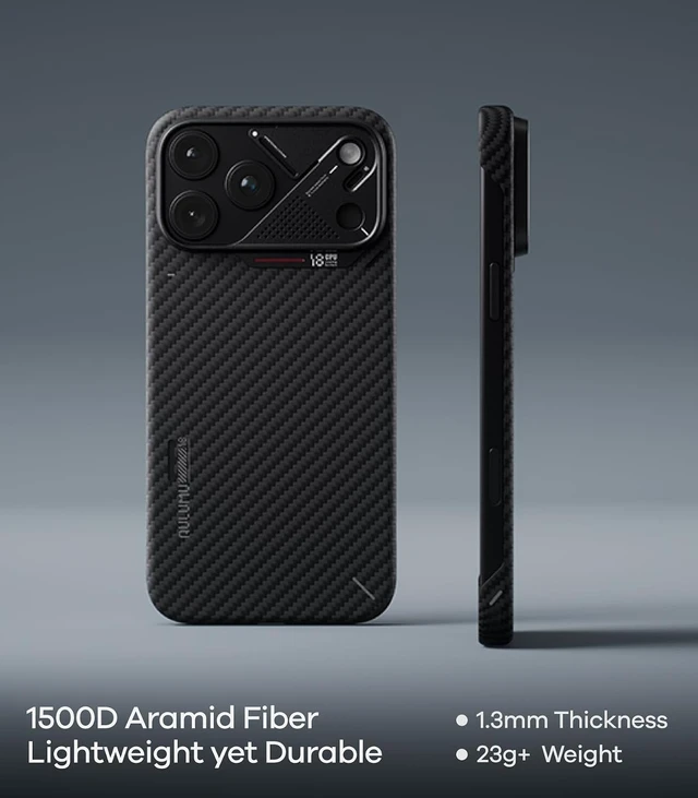 Alt view image 6 of 7 - Click to see full view
Aulumu A18 for iPhone 18 Pro Max Ultra Slim Aramid Fiber Case | Semi-Cover
Compatible with MagSafe | CoolHyper Cooling | Aluminum Camera Guard | 1500D Woven